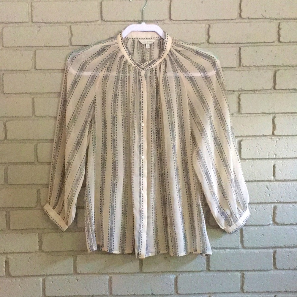 Lucky Brand Sheer Neutral Button Down Blouse
